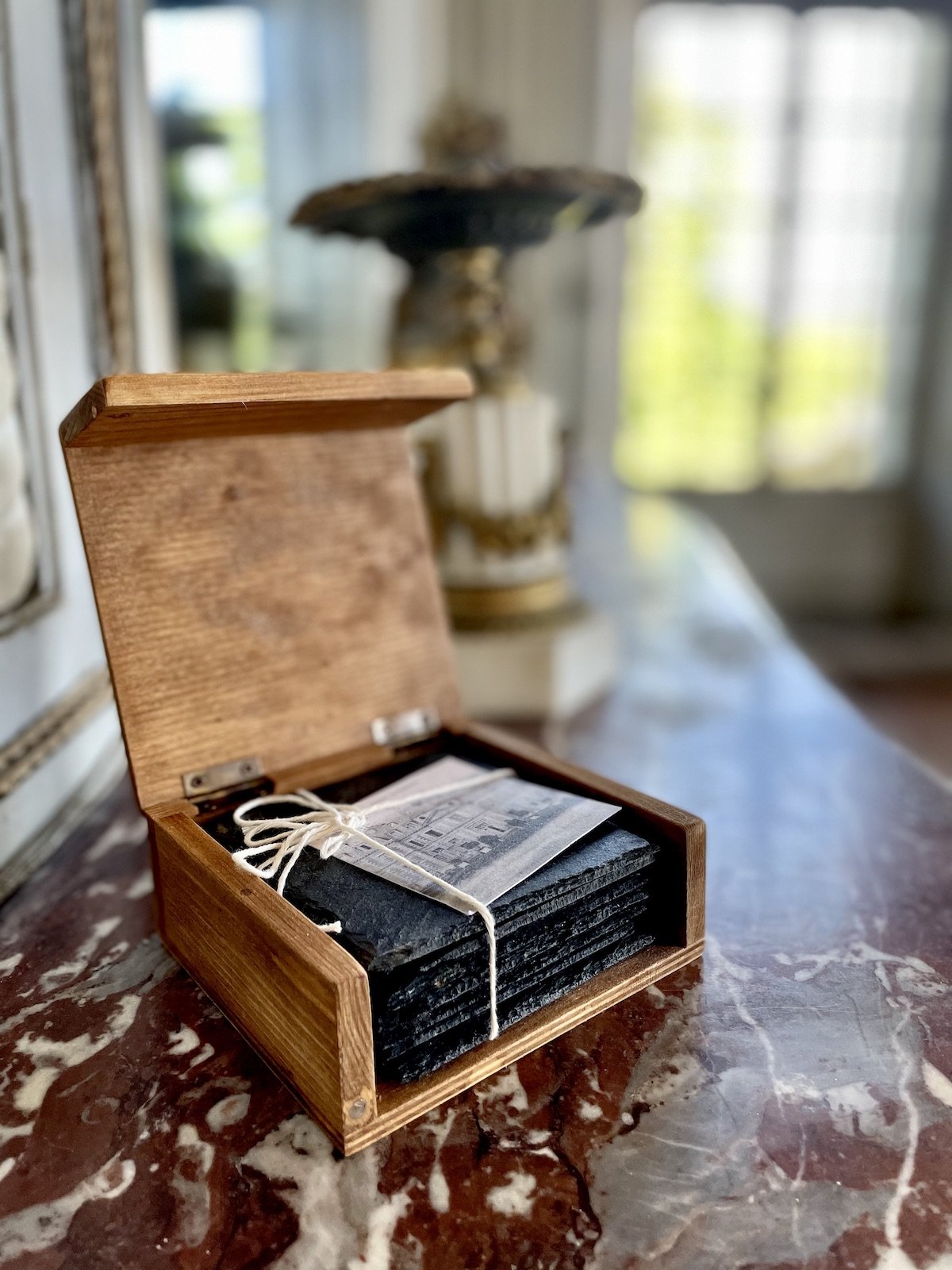 Château roof slate drink coasters